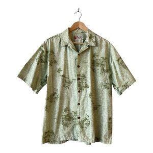 Hilo Hattie Hawaiian Green Palm Short Sleeve Button Up Shirt XL